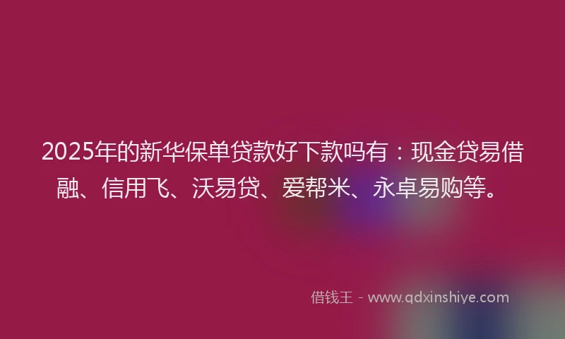 2025年的新华保单贷款好下款吗有：现金贷易借融、信用飞、沃易贷、爱帮米、永卓易购等。