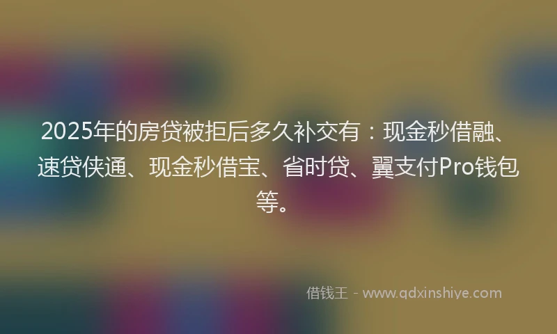 2025年的房贷被拒后多久补交有：现金秒借融、速贷侠通、现金秒借宝、省时贷、翼支付Pro钱包等。