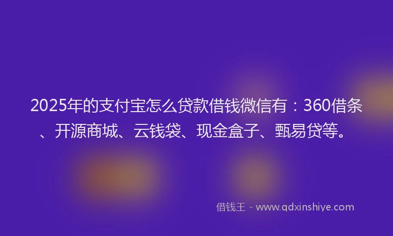 2025年的支付宝怎么贷款借钱微信有：360借条、开源商城、云钱袋、现金盒子、甄易贷等。