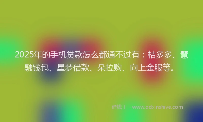2025年的手机贷款怎么都通不过有：桔多多、慧融钱包、星梦借款、朵拉购、向上金服等。