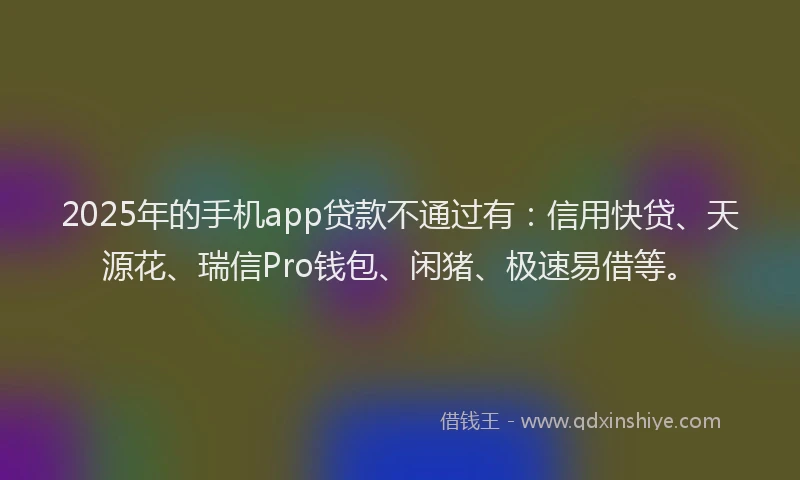2025年的手机app贷款不通过有：信用快贷、天源花、瑞信Pro钱包、闲猪、极速易借等。