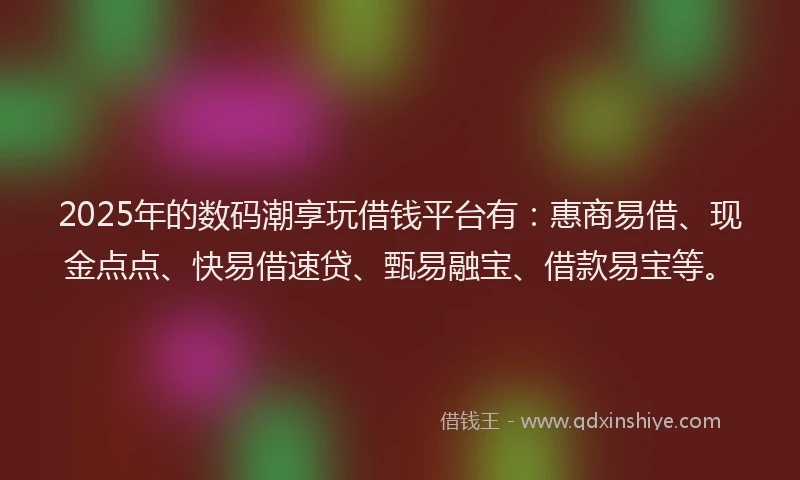 2025年的数码潮享玩借钱平台有：惠商易借、现金点点、快易借速贷、甄易融宝、借款易宝等。