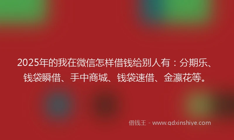 2025年的我在微信怎样借钱给别人有：分期乐、钱袋瞬借、手中商城、钱袋速借、金瀛花等。