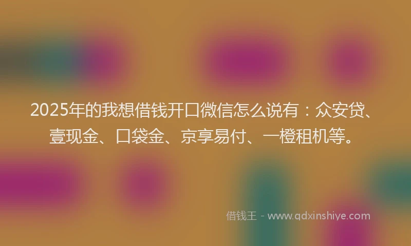 2025年的我想借钱开口微信怎么说有：众安贷、壹现金、口袋金、京享易付、一橙租机等。