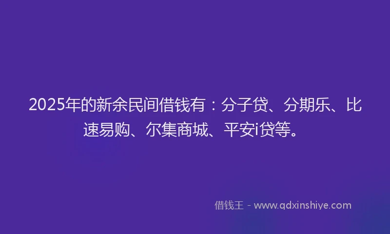 2025年的新余民间借钱有：分子贷、分期乐、比速易购、尔集商城、平安i贷等。