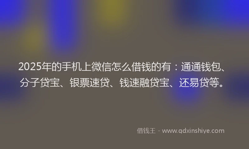 2025年的手机上微信怎么借钱的有：通通钱包、分子贷宝、银票速贷、钱速融贷宝、还易贷等。