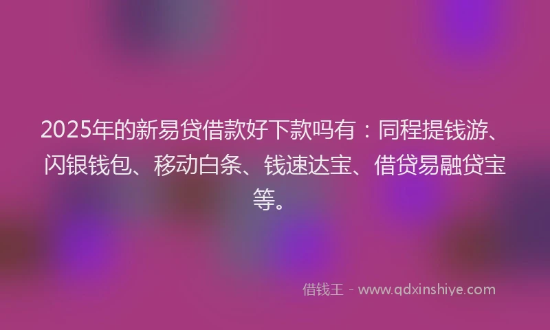 2025年的新易贷借款好下款吗有：同程提钱游、闪银钱包、移动白条、钱速达宝、借贷易融贷宝等。