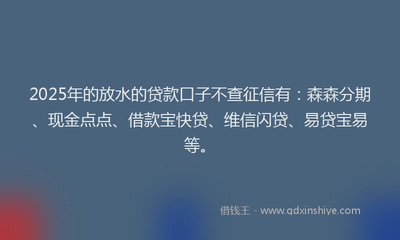 2025年的放水的贷款口子不查征信有：森森分期、现金点点、借款宝快贷、维信闪贷、易贷宝易等。