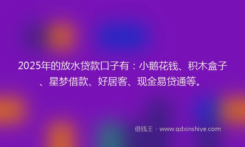 2025年的放水贷款口子有：小鹅花钱、积木盒子、星梦借款、好居客、现金易贷通等。