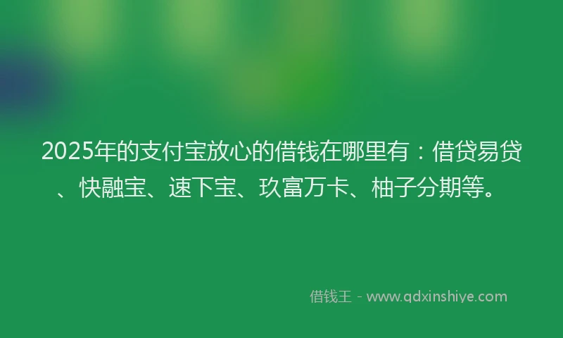2025年的支付宝放心的借钱在哪里有：借贷易贷、快融宝、速下宝、玖富万卡、柚子分期等。