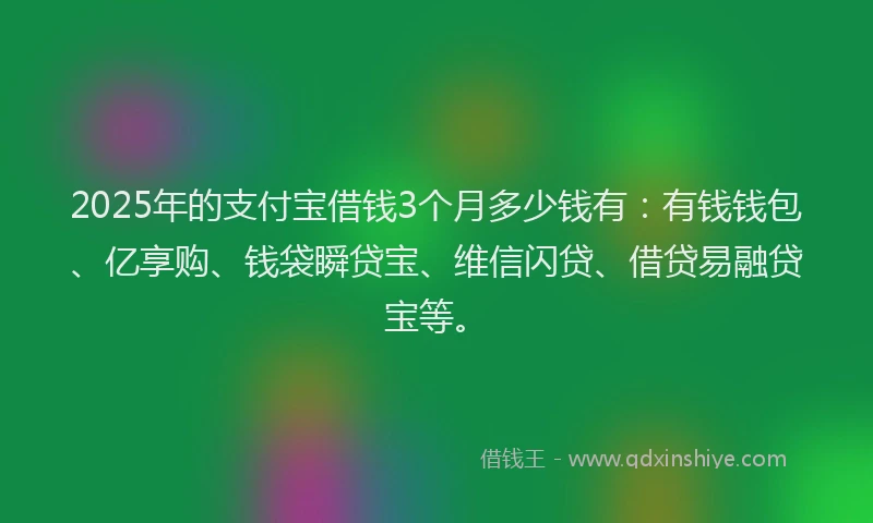 2025年的支付宝借钱3个月多少钱有：有钱钱包、亿享购、钱袋瞬贷宝、维信闪贷、借贷易融贷宝等。