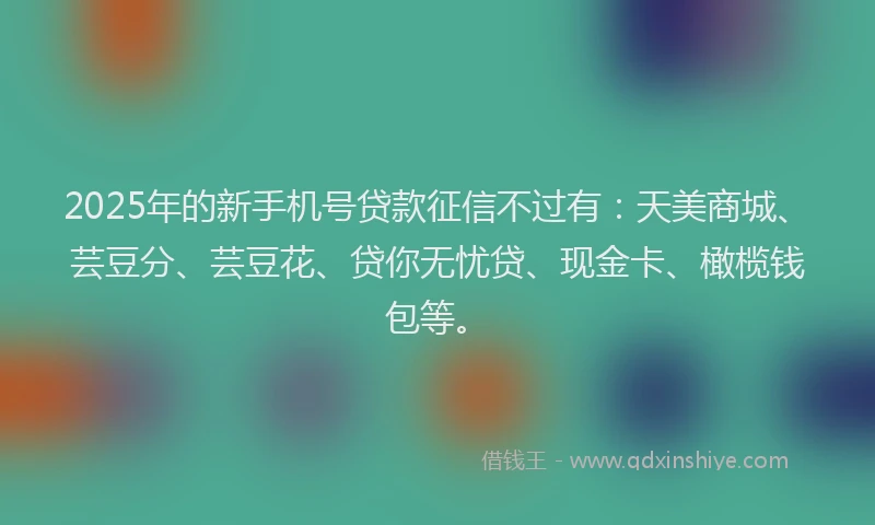 2025年的新手机号贷款征信不过有：天美商城、芸豆分、芸豆花、贷你无忧贷、现金卡、橄榄钱包等。