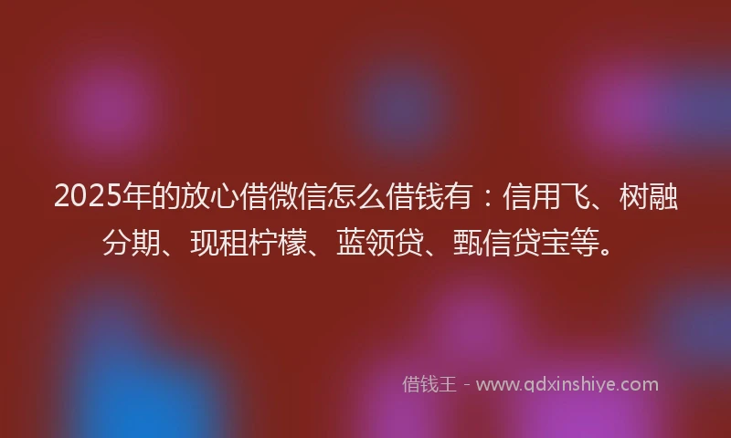 2025年的放心借微信怎么借钱有：信用飞、树融分期、现租柠檬、蓝领贷、甄信贷宝等。