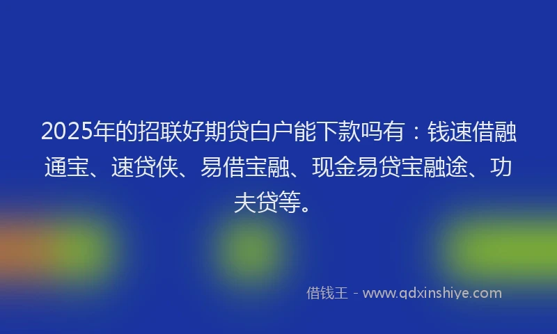 2025年的招联好期贷白户能下款吗有：钱速借融通宝、速贷侠、易借宝融、现金易贷宝融途、功夫贷等。
