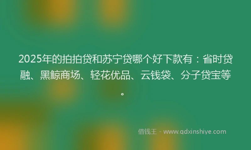 2025年的拍拍贷和苏宁贷哪个好下款有：省时贷融、黑鲸商场、轻花优品、云钱袋、分子贷宝等。