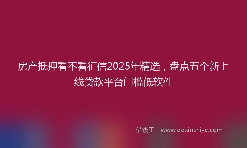 房产抵押看不看征信2025年精选，盘点五个新上线贷款平台门槛低软件