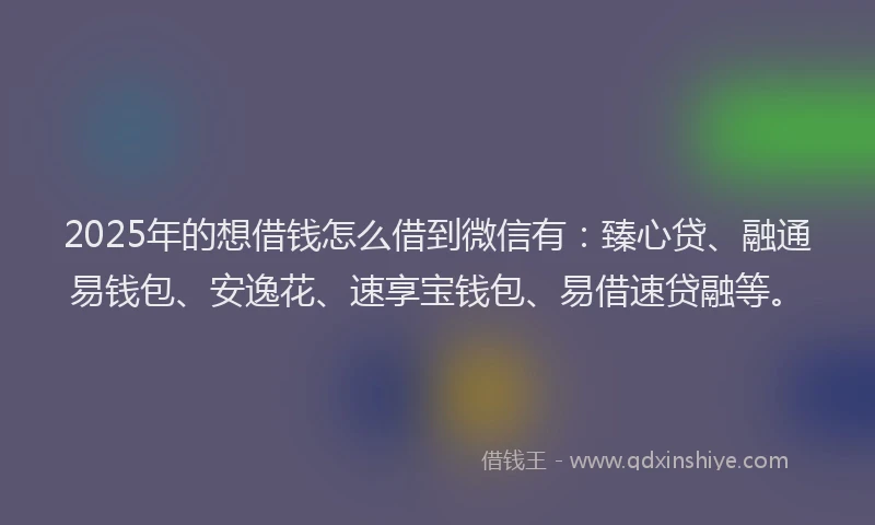 2025年的想借钱怎么借到微信有：臻心贷、融通易钱包、安逸花、速享宝钱包、易借速贷融等。