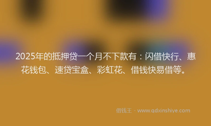 2025年的抵押贷一个月不下款有：闪借快行、惠花钱包、速贷宝盒、彩虹花、借钱快易借等。