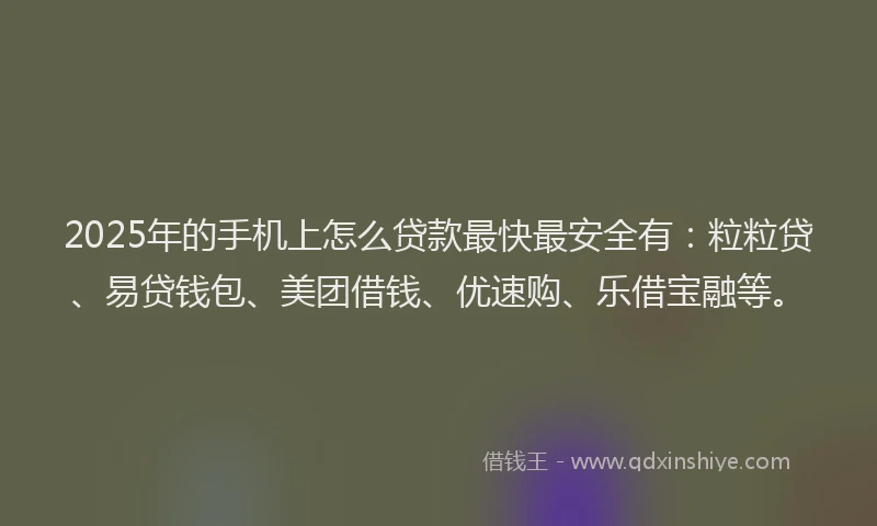 2025年的手机上怎么贷款最快最安全有：粒粒贷、易贷钱包、美团借钱、优速购、乐借宝融等。