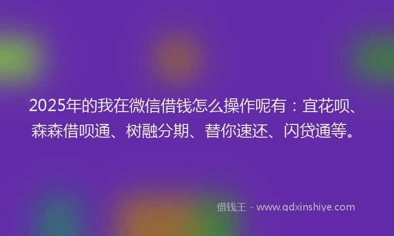 2025年的我在微信借钱怎么操作呢有：宜花呗、森森借呗通、树融分期、替你速还、闪贷通等。