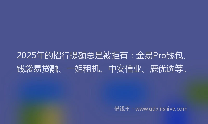 2025年的招行提额总是被拒有：金易Pro钱包、钱袋易贷融、一姐租机、中安信业、鹿优选等。