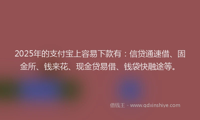 2025年的支付宝上容易下款有：信贷通速借、固金所、钱来花、现金贷易借、钱袋快融途等。