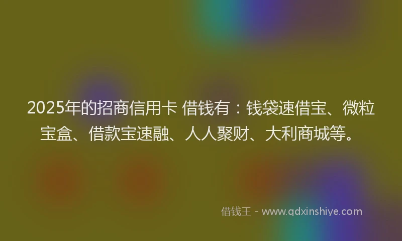 2025年的招商信用卡 借钱有：钱袋速借宝、微粒宝盒、借款宝速融、人人聚财、大利商城等。