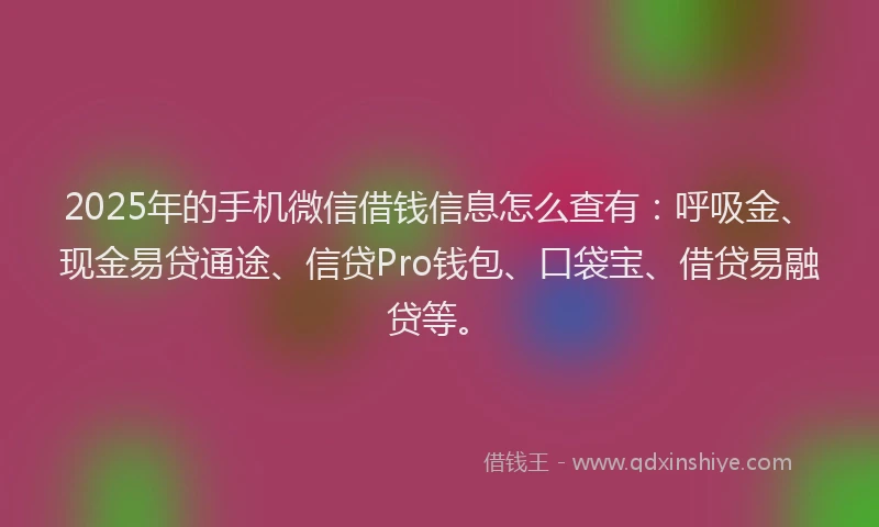 2025年的手机微信借钱信息怎么查有：呼吸金、现金易贷通途、信贷Pro钱包、口袋宝、借贷易融贷等。