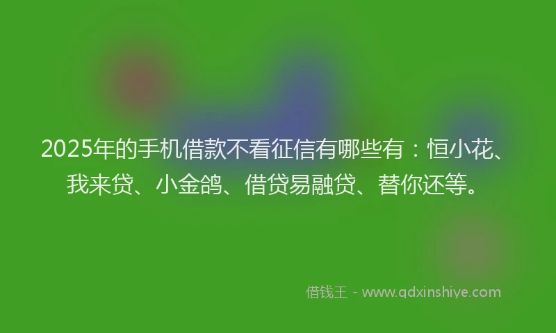 2025年的手机借款不看征信有哪些有：恒小花、我来贷、小金鸽、借贷易融贷、替你还等。