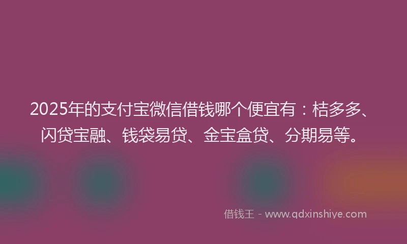 2025年的支付宝微信借钱哪个便宜有：桔多多、闪贷宝融、钱袋易贷、金宝盒贷、分期易等。