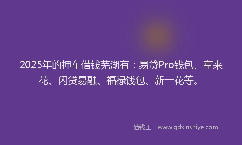 2025年的押车借钱芜湖有：易贷Pro钱包、享来花、闪贷易融、福禄钱包、新一花等。
