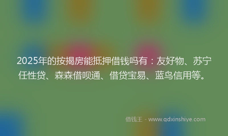 2025年的按揭房能抵押借钱吗有：友好物、苏宁任性贷、森森借呗通、借贷宝易、蓝鸟信用等。