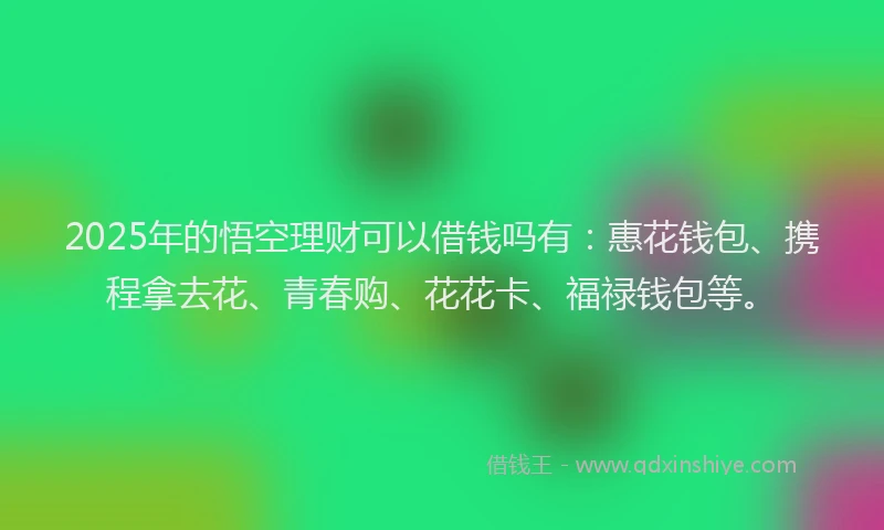 2025年的悟空理财可以借钱吗有：惠花钱包、携程拿去花、青春购、花花卡、福禄钱包等。