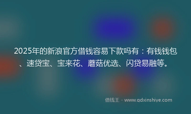 2025年的新浪官方借钱容易下款吗有：有钱钱包、速贷宝、宝来花、蘑菇优选、闪贷易融等。