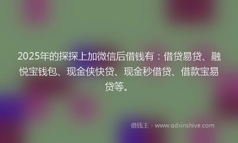 2025年的探探上加微信后借钱有：借贷易贷、融悦宝钱包、现金侠快贷、现金秒借贷、借款宝易贷等。