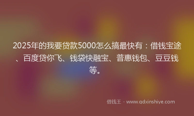 2025年的我要贷款5000怎么搞最快有：借钱宝途、百度贷你飞、钱袋快融宝、普惠钱包、豆豆钱等。