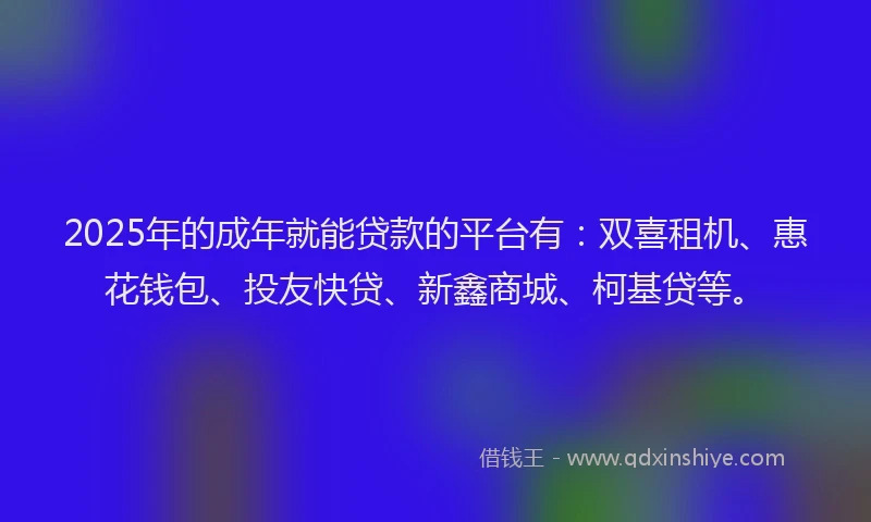 2025年的成年就能贷款的平台有：双喜租机、惠花钱包、投友快贷、新鑫商城、柯基贷等。