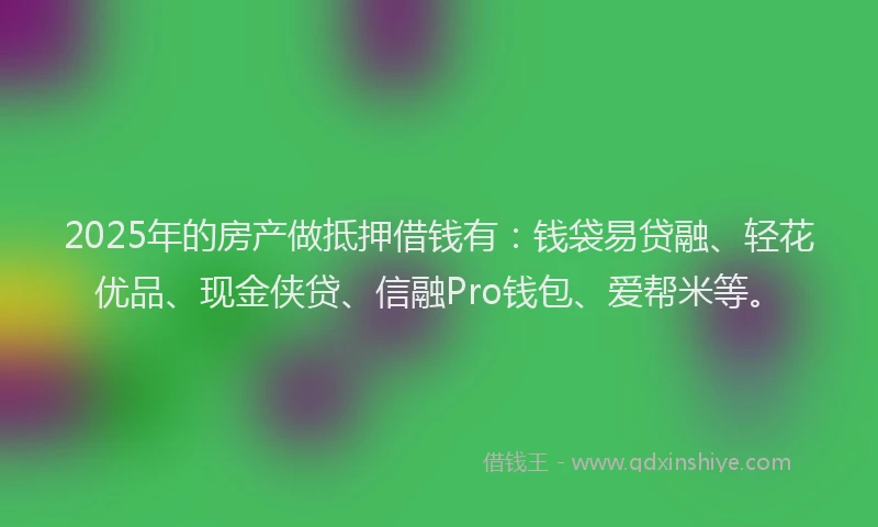 2025年的房产做抵押借钱有：钱袋易贷融、轻花优品、现金侠贷、信融Pro钱包、爱帮米等。