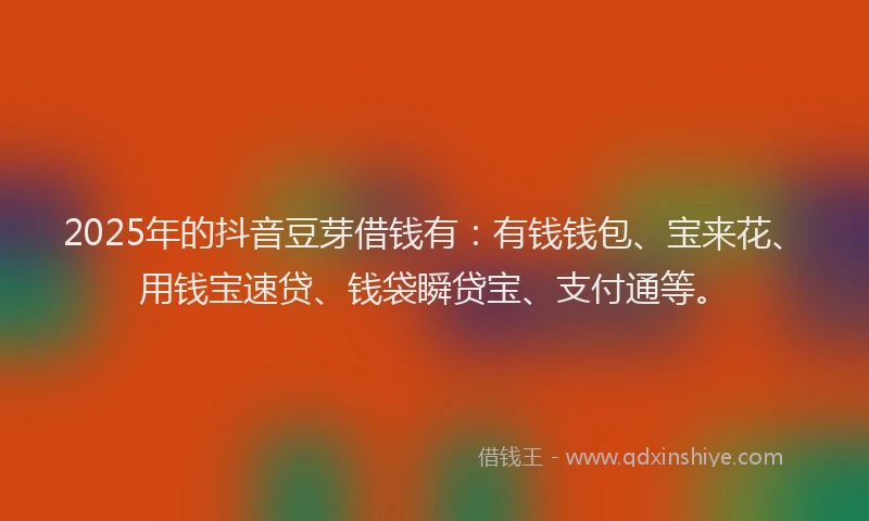 2025年的抖音豆芽借钱有：有钱钱包、宝来花、用钱宝速贷、钱袋瞬贷宝、支付通等。
