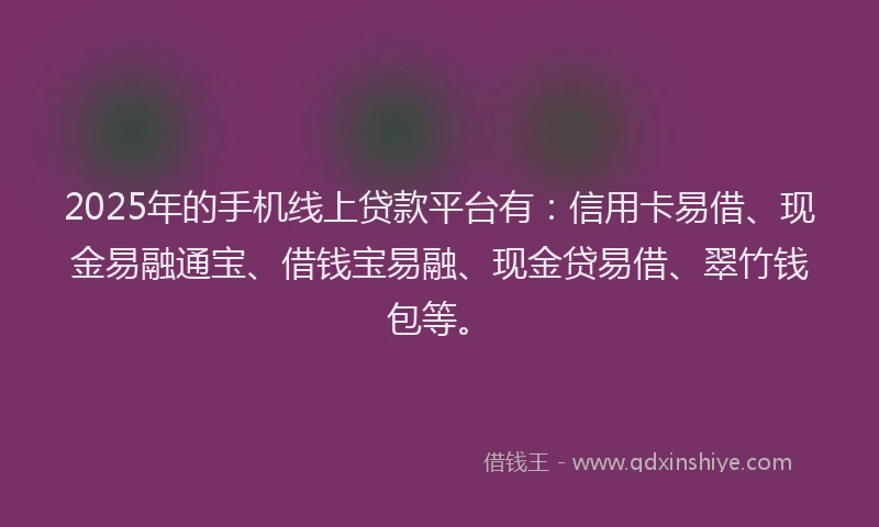 2025年的手机线上贷款平台有：信用卡易借、现金易融通宝、借钱宝易融、现金贷易借、翠竹钱包等。