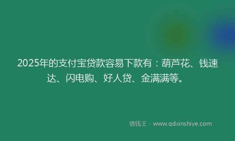 2025年的支付宝贷款容易下款有：葫芦花、钱速达、闪电购、好人贷、金满满等。