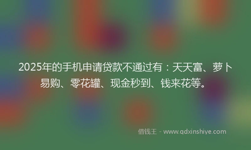 2025年的手机申请贷款不通过有：天天富、萝卜易购、零花罐、现金秒到、钱来花等。
