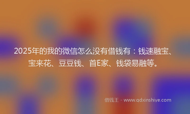 2025年的我的微信怎么没有借钱有：钱速融宝、宝来花、豆豆钱、首E家、钱袋易融等。