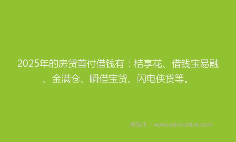 2025年的房贷首付借钱有：桔享花、借钱宝易融、金满仓、瞬借宝贷、闪电侠贷等。