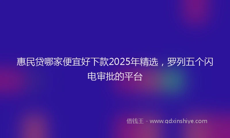 惠民贷哪家便宜好下款2025年精选，罗列五个闪电审批的平台
