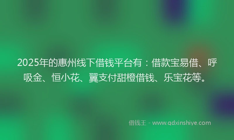 2025年的惠州线下借钱平台有：借款宝易借、呼吸金、恒小花、翼支付甜橙借钱、乐宝花等。