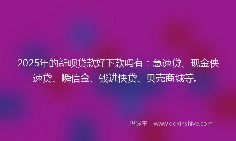 2025年的新呗贷款好下款吗有：急速贷、现金侠速贷、瞬信金、钱进快贷、贝壳商城等。