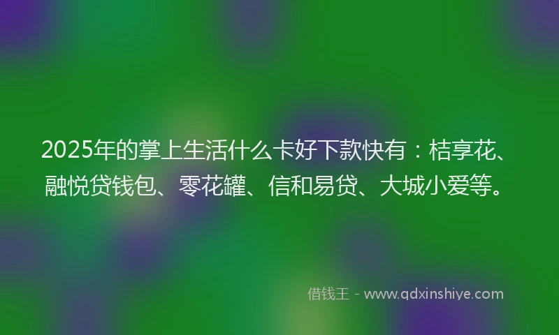 2025年的掌上生活什么卡好下款快有：桔享花、融悦贷钱包、零花罐、信和易贷、大城小爱等。