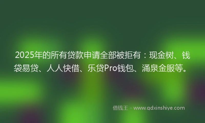 2025年的所有贷款申请全部被拒有：现金树、钱袋易贷、人人快借、乐贷Pro钱包、涌泉金服等。