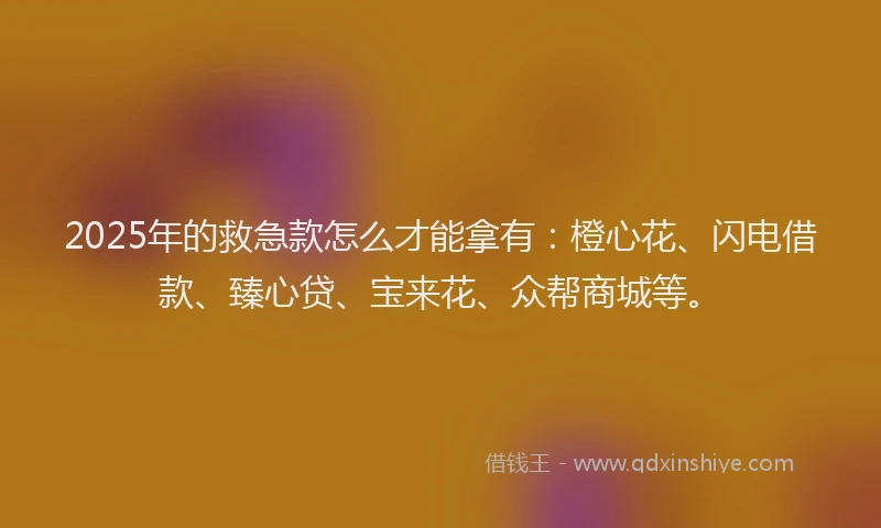 2025年的救急款怎么才能拿有：橙心花、闪电借款、臻心贷、宝来花、众帮商城等。